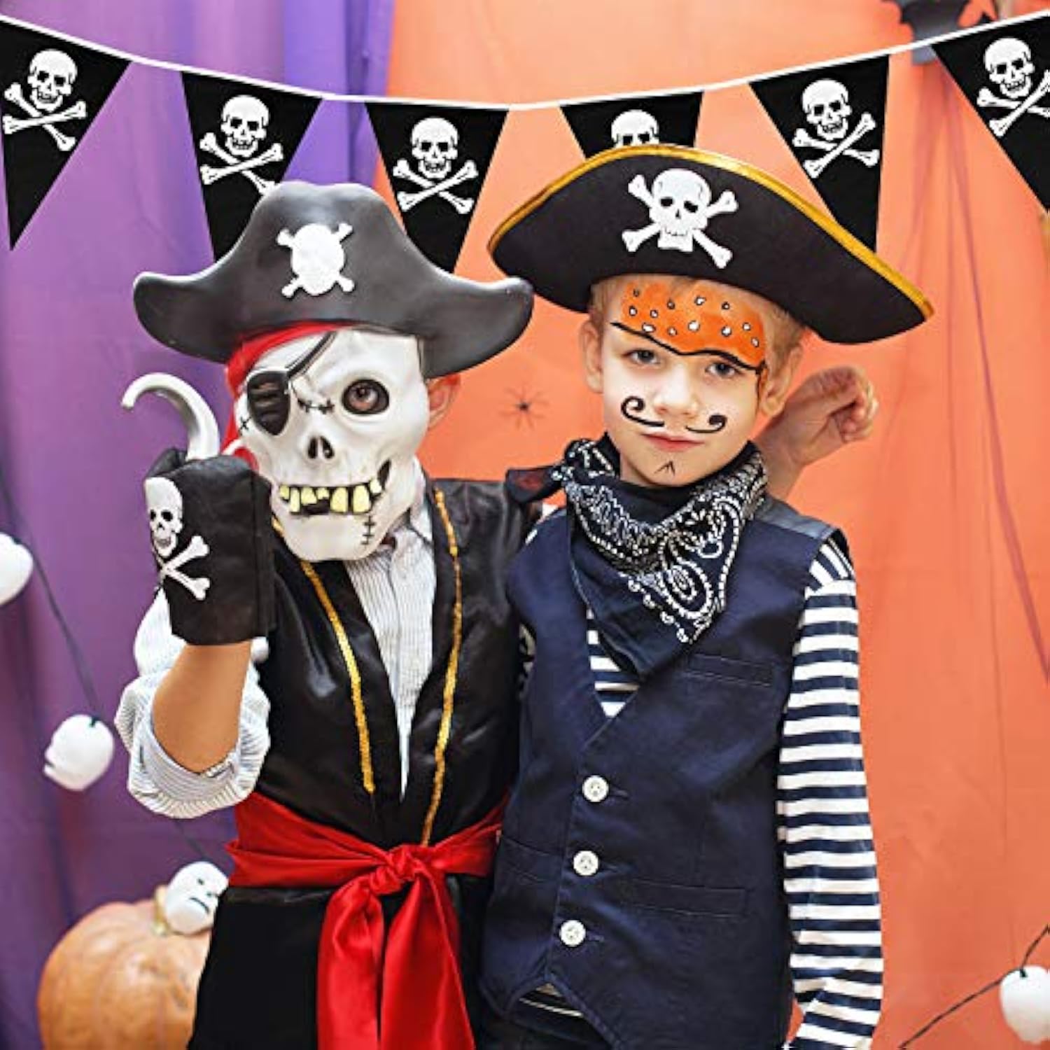 60pcs Pirate Skull Banner — Jolly Roger Flag Pennant for Halloween Party