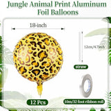 12 Pcs 18 Inch Leopard Print Aluminum Foil Balloons - Animal Print Balloons For Zoo Themed Jungle Safari Themed Birthday Decorations