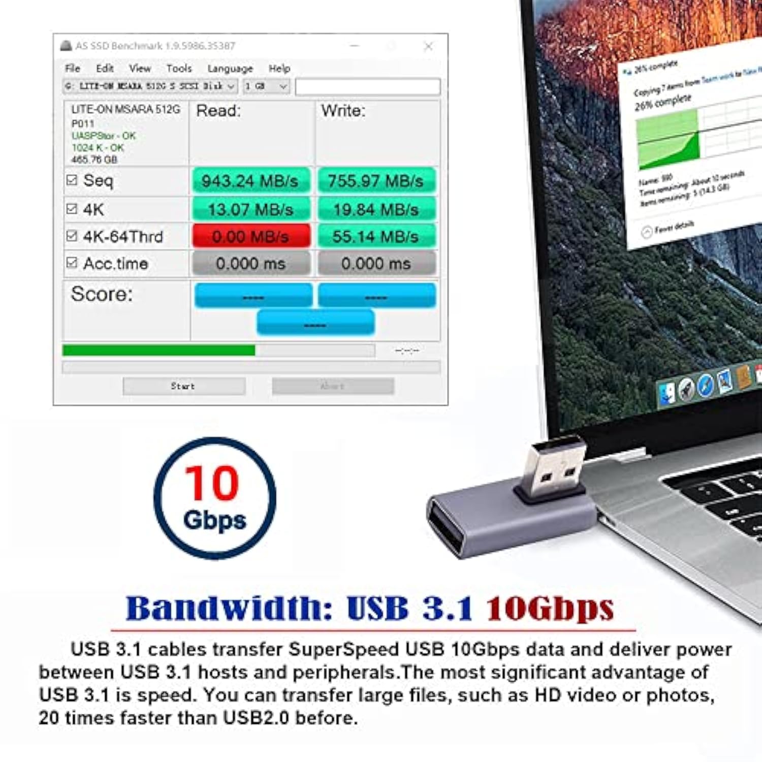 10Gbps Usb3.0 Male To Female Extension Power Data Video Adapter Low Profile 90