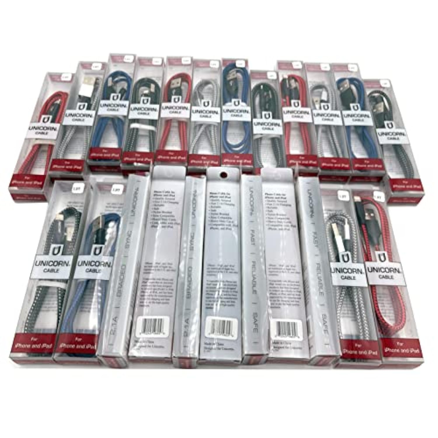 (50-Packs) Unicorn'S Supreme Usb Cables Compatible With Iphone Plug Charging Cable + Sync (3.3Ft/1M) Nylon Braided Wholesale Bulk Lot