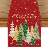 Xmas Trees Merry Christmas Table Runner, Seasonal Winter Red Kitchen Dining Table Decoration For Home Party Decor 13X72 Inch