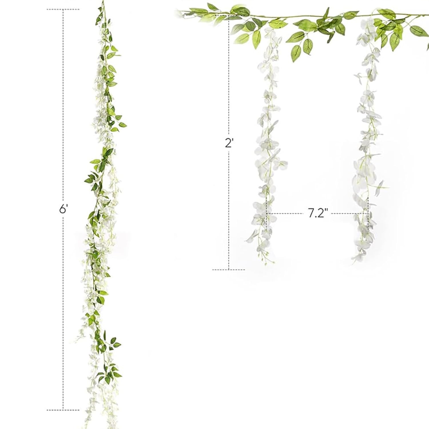 20 Branches Artificial Wisteria Hanging Flowers Wedding Fake Flower Garlands Ceremony Flower Strings Vines Faux Floral Party Garland Fabric Plant Garland For Background White