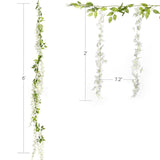 20 Branches Artificial Wisteria Hanging Flowers Wedding Fake Flower Garlands Ceremony Flower Strings Vines Faux Floral Party Garland Fabric Plant Garland For Background White