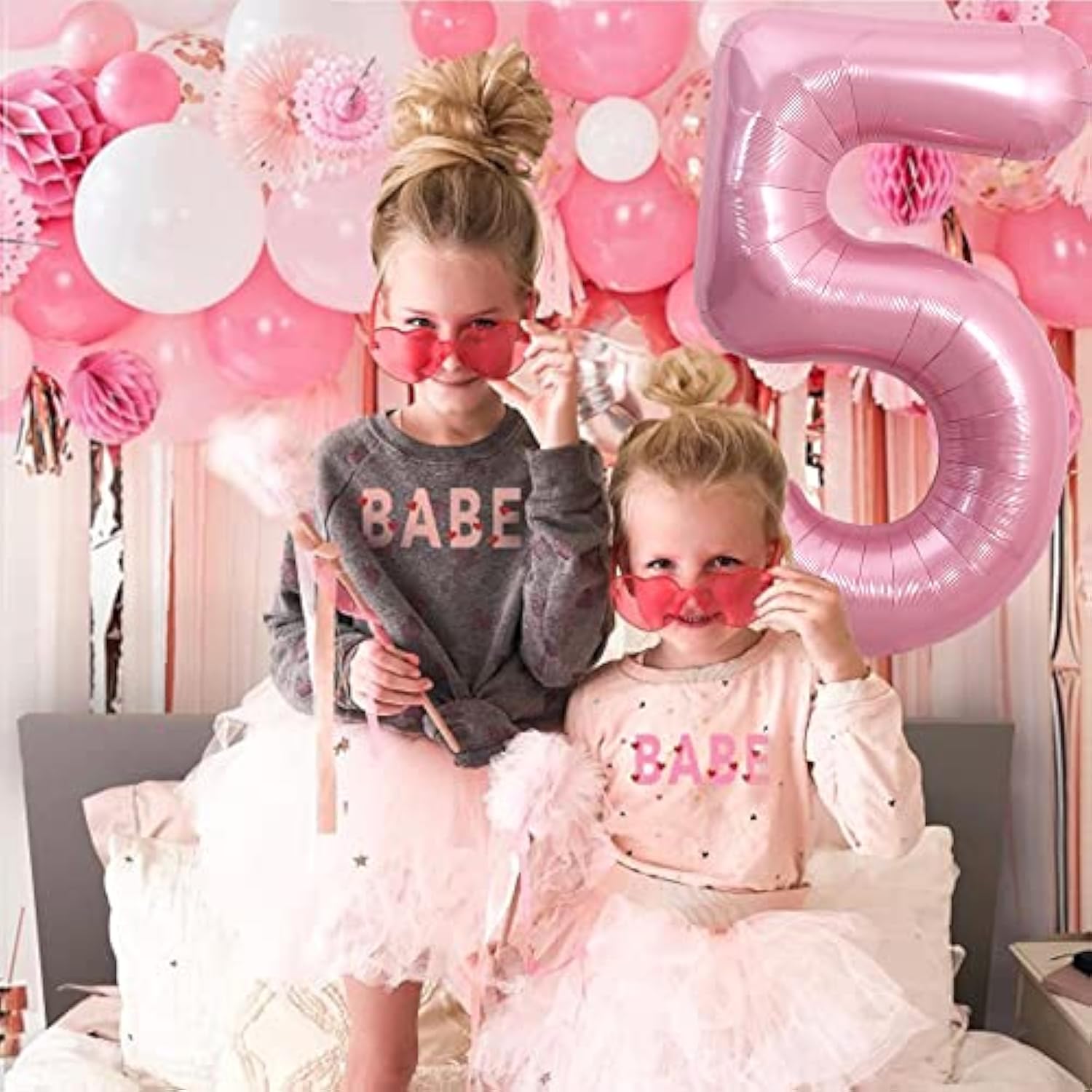 40 Inch Light Pink Large Numbers 0-9, Number 5 Digital Helium Balloon, Pink Foil Mylar Big Number Pastel For Birthday Party Anniversary Supplies Decorations