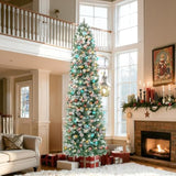 9 Ft Prelit Christmas Tree With 500 Led Lights, App Control, Slim Pencil Christmas Tree, Multi-Color Rgbw Lights, 1426 Flocked Frosted Tips, Xmas Tree, 95 Pine Cones, For Home, Party
