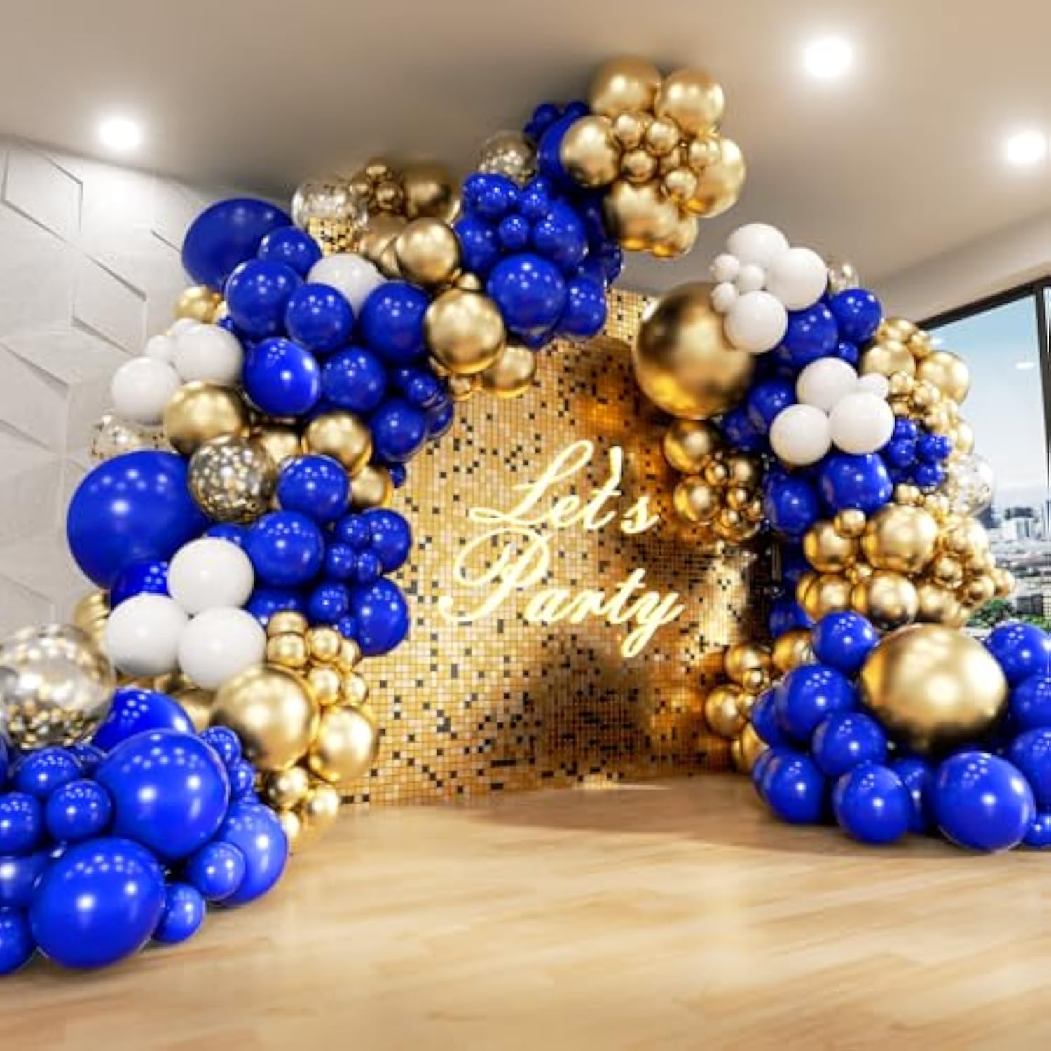 137Pcs Royal Blue And Gold Balloons Arch Garland Kit, 18/12/10/5 Inch