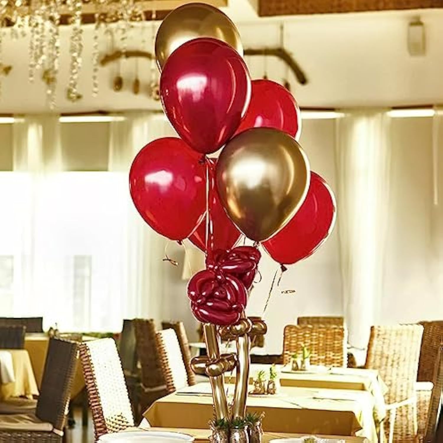 Red Gold Balloons Arch Garland Kit, 113Pcs 18/12/10/5 Inch Different Shades Dark Helium Metallic Confetti For Valentines Wedding Birthday Anniversary Party Decorations