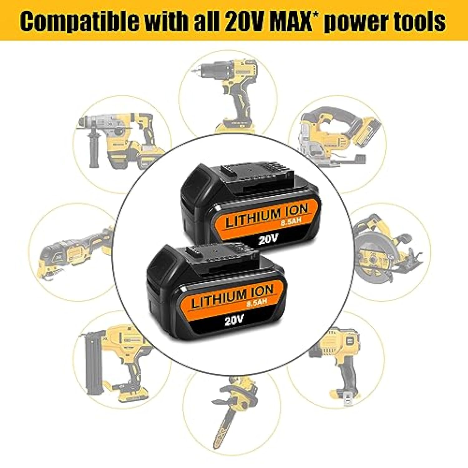 2 Pack 8.5Ah 20V Dcb207 Battery Replacement For Dewalt 20V 8.0Ah Battery Dcb208 20V Max Xr Lithium Ion Battery Compatible With Dewalt 20V 7.0Ah Battery