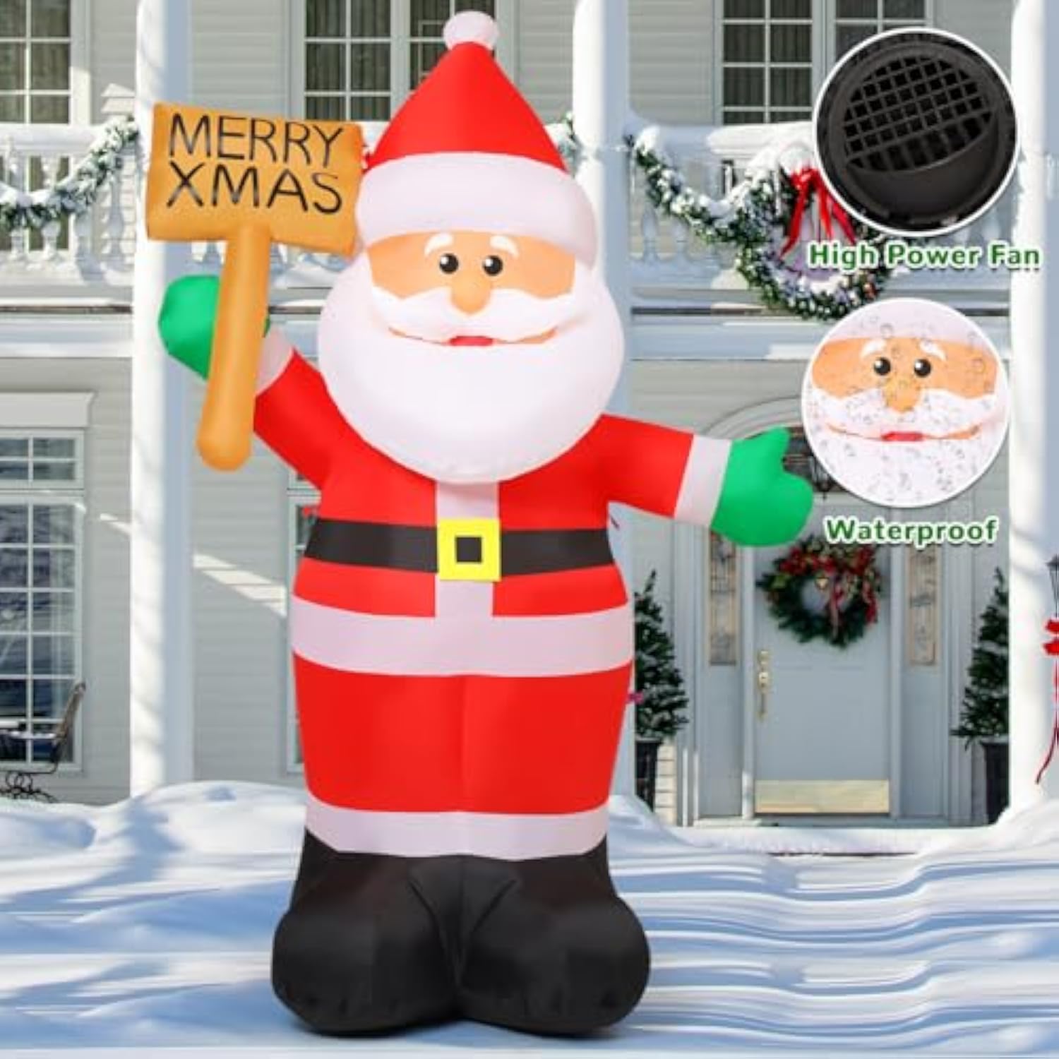 8 Ft Christmas Inflatables Santa Claus Outdoor Decorations Blow Up Yard Santa Claus Holding Merry Xmas Sign With Built-I