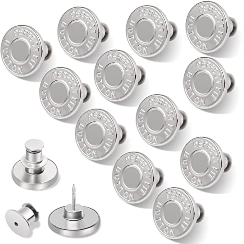 12 Sets Buttons Pins For Jeans, No-Sew Replacement Jean Buttons For Loose Pants Tightener For Too Big