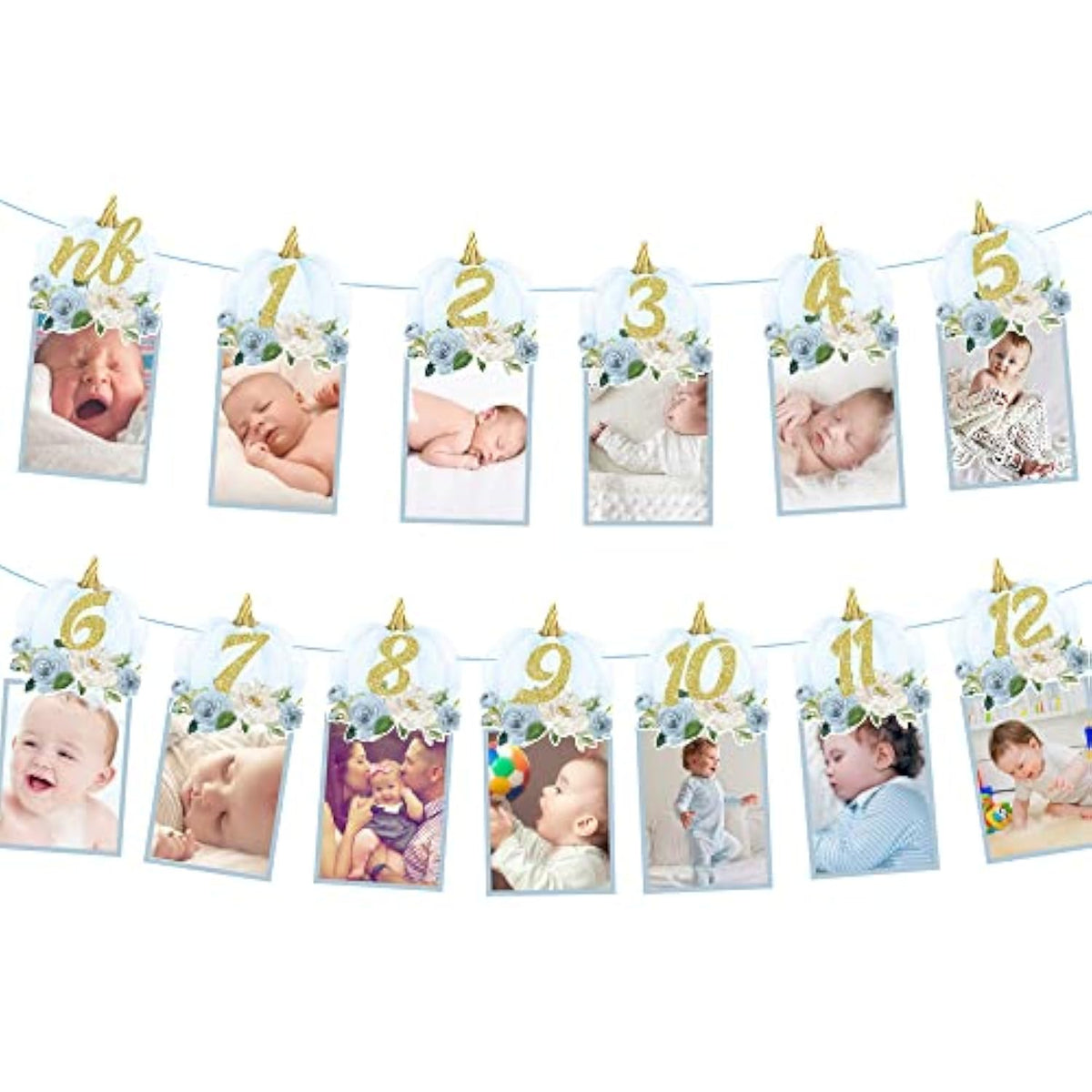 Pumpkin 1st Birthday Photo Banner Blue Milestone Display for Baby Party