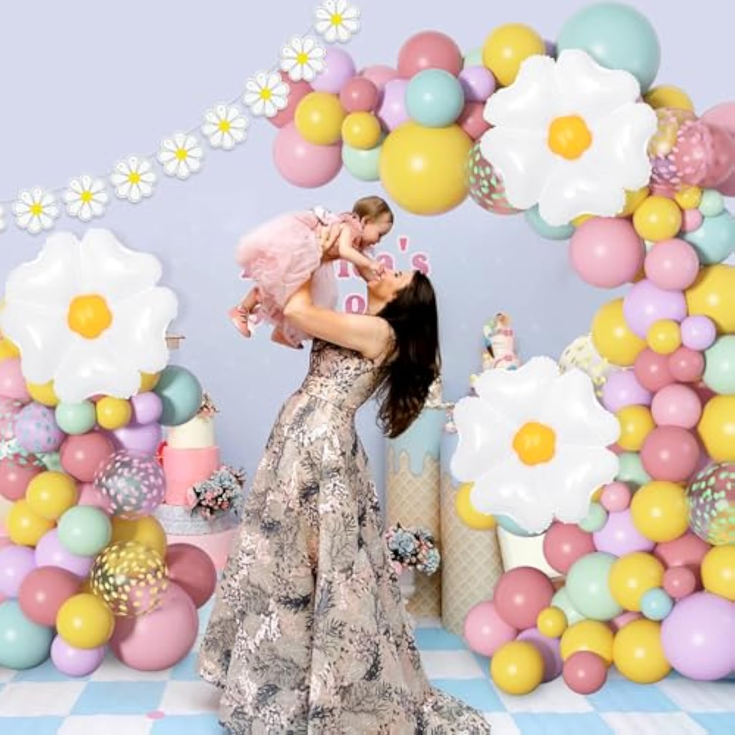159Pcs Daisy Balloon Garland Arch Kit, Groovy Flower Pastel Balloon Arch Pink Yellow Blue Green Purple Balloons Daisy Banner For Daisy Party Birthday Baby Shower Bridal Wedding