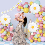159Pcs Daisy Balloon Garland Arch Kit, Groovy Flower Pastel Balloon Arch Pink Yellow Blue Green Purple Balloons Daisy Banner For Daisy Party Birthday Baby Shower Bridal Wedding
