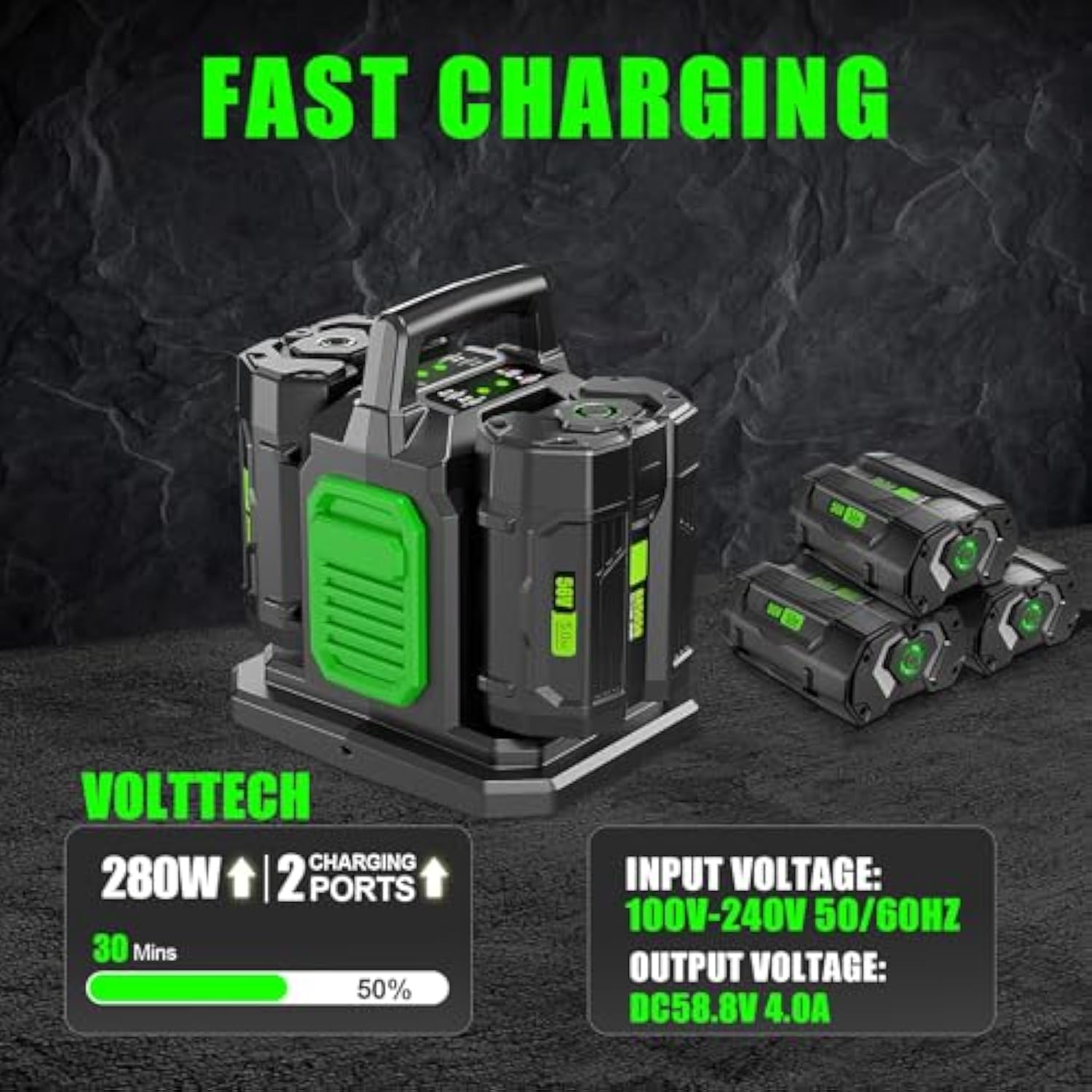 Dual Ports Replacement Charger For Ego 56V Battery Charger Ch2100 Ch3200 Ch5500 Ch2800D, Compatible With Ego Power+ 56V Arc Lithium Batteries Ba1400T Ba2242T Ba2800T Ba3360T