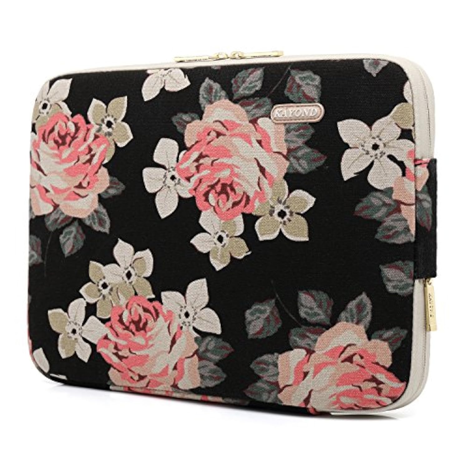 KAYOND Black Rose Patten Canvas Water-Resistant 15.6 Inch Laptop Sleeve