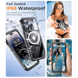 Magnetic For Iphone 14 Pro Max Case Waterproof,Built-In Screen Protector[Ip68 Underwater][Upgrade Military Dropproof][Compatible With Magsafe] Full Body Shockproof Translucent Case 6.7''