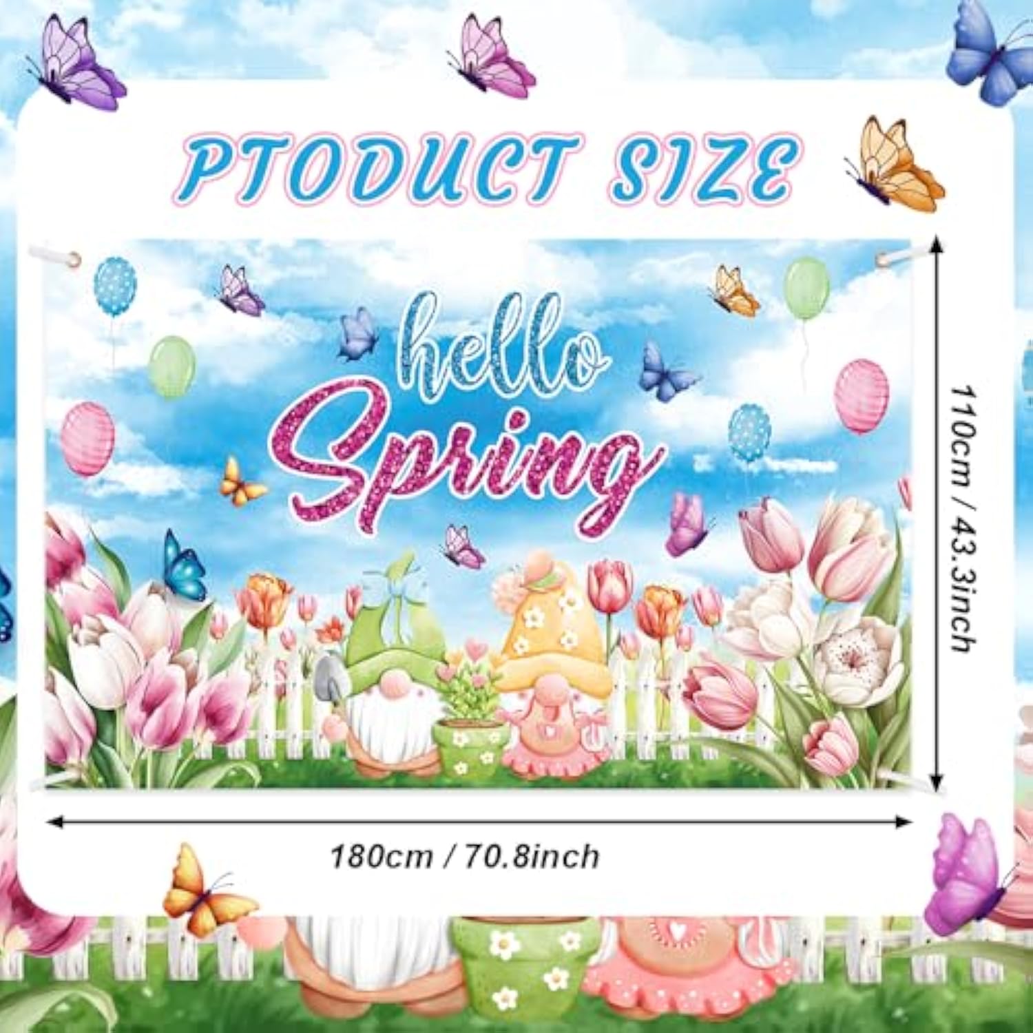 Hello Spring Backdrop Butterfly Flowers Balloon Photography Background Easter Spring Party Decorations Banner Photo Props 70.8 X 43.3 Inch