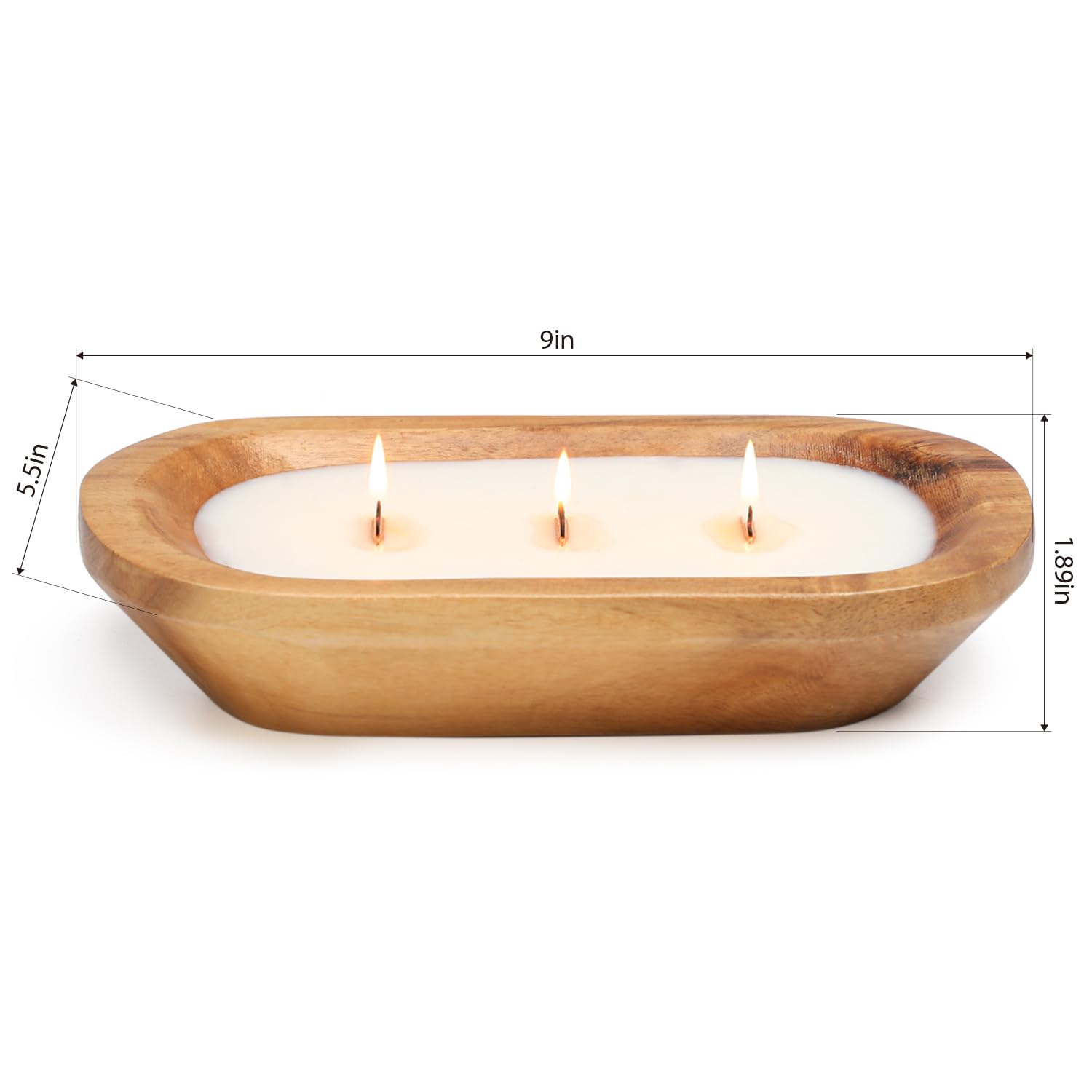 Wooden Bowl Candle 10 Inch, Soy Large Farmhouse Candle For Table, Sandalwood Scented, 3 Wood Wicks, Christmas Candle Gifts For Men & Women