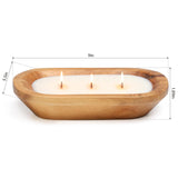 Wooden Bowl Candle 10 Inch, Soy Large Farmhouse Candle For Table, Sandalwood Scented, 3 Wood Wicks, Christmas Candle Gifts For Men & Women
