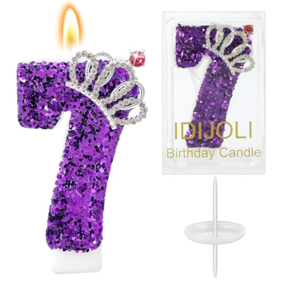 Purple Birthday Candle Crown Number 7 Candles Cake Candle,Purple Birthday Cake Topper Cupcake Decorations Party Decor For Girls And Women Anniversary Celebrations Supplies Favors