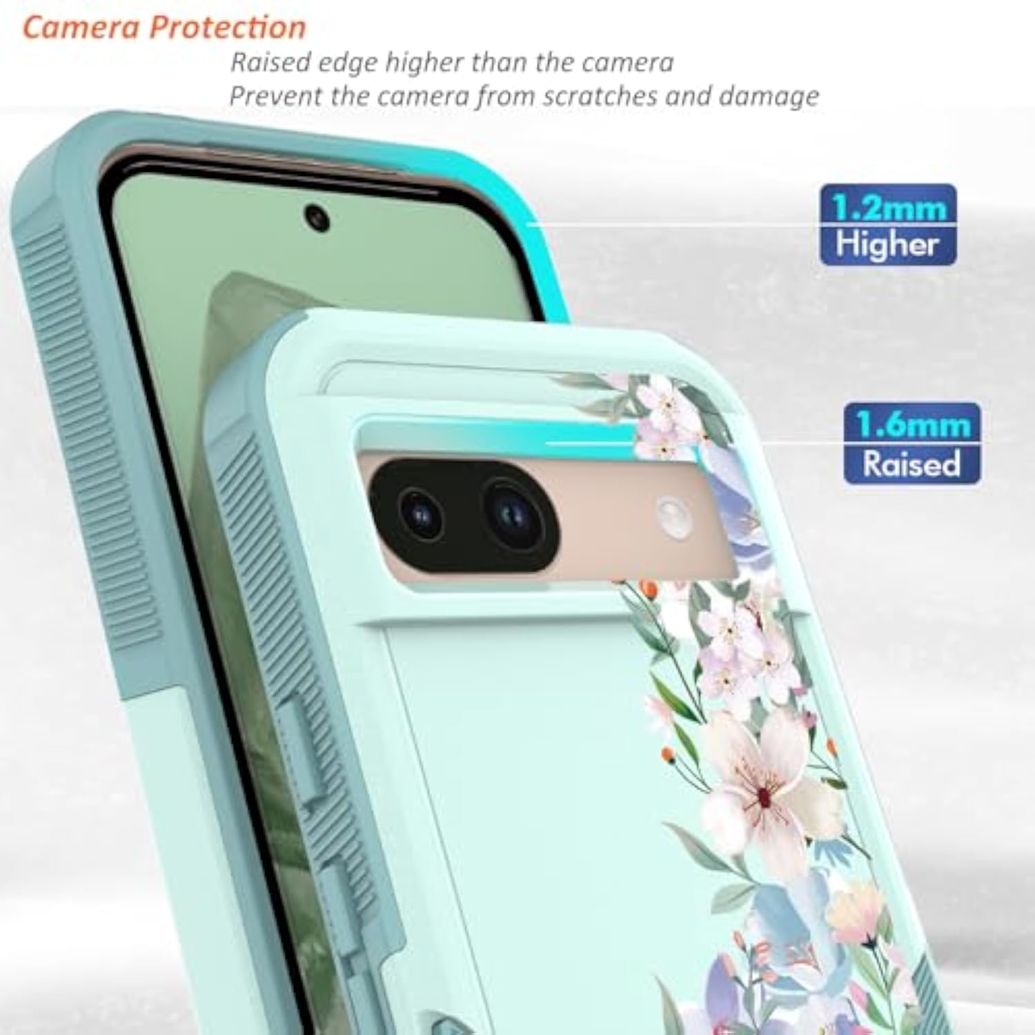 Mint Green/Magnolia Google Pixel 8a 5G Case with Floral Design