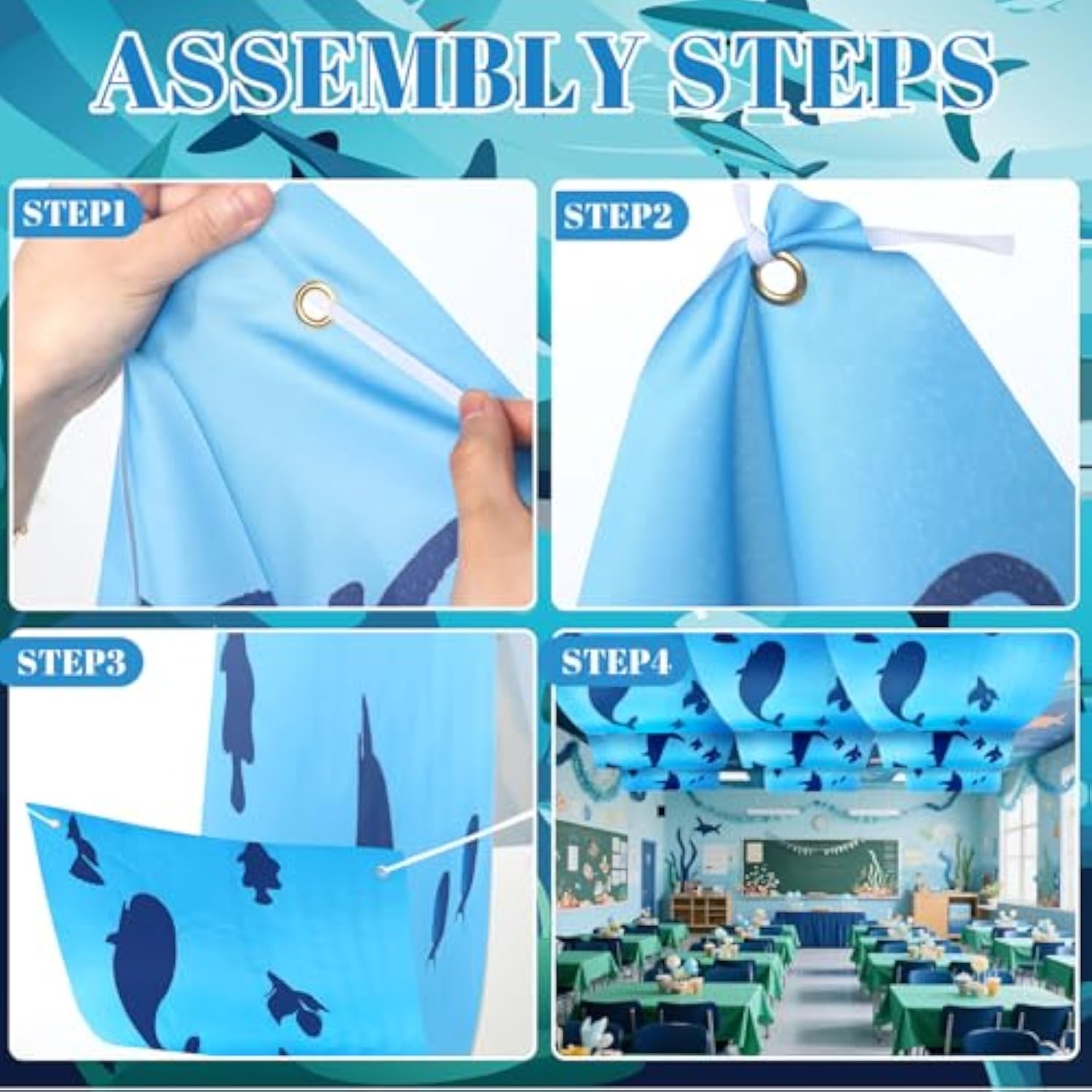 3 Pcs Under The Ocean Ceiling Decorations Shark Themed Birthday Party Decorations 24 Inch X 12 Ft Whale Shark Banners Marine Sea Animal Ceiling Covers For Baby Shower Daycare Classroom