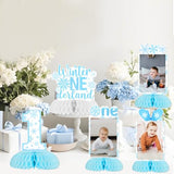 Winter Onederland 1st Birthday Party Decoration, 8pcs Winter Onederland Photo Honeycomb Centerpiece Blue Snowflake Table Topper for Winter Onederland One Year Old 1st Birthday Boy Decoration