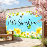 Hello Spring Banner - Hello Sunshine & Daffodil Theme - 71X43 Inches Polyester - Spring Banners For Outside - Banner For Lawn, Yard, Patio