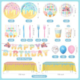 321Pcs Ice Cream Party Supplies For 50 Guests, Include Plates And Napkins, Cups, Forks, Knives With Banner, Tablecloths, Balloons, Ice Cream Theme Birthday Decorations