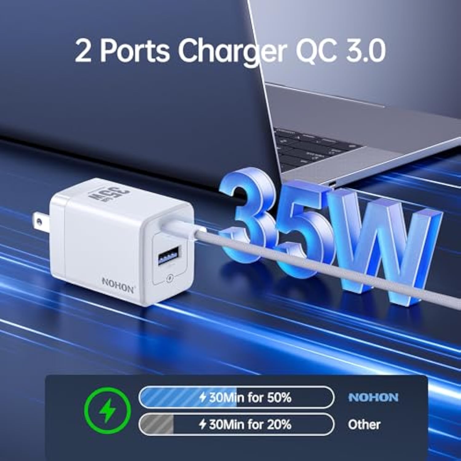 35W Usb-C Wall Charger Block: Gan Pd 3.0 Fast Charging Block, Foldable Compact Power Adapter With 3Ft Usb C To C Cable For Iphone 15/14/Pro Max/Plus/13/12 (White)