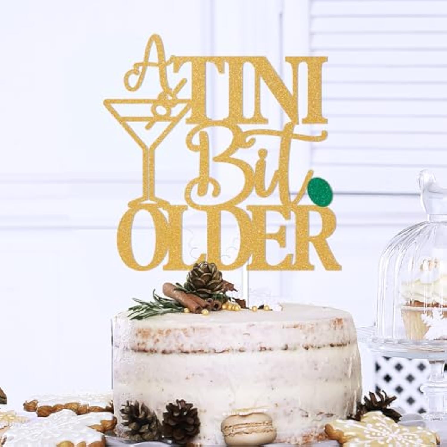 A Tini Bit Older Gold Glitter Happy Birthday Cake Topper Decoration