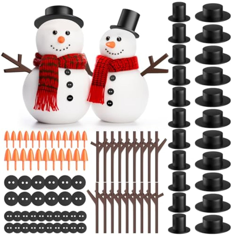 Snowman Kit Snowman Hats For Crafts, 200Pcs Snowman Craft For Kids,Snowman Decorating Kit Includes 120 Christmas Buttons,20 Tiny Top Hats,40 Tiny Hands,20 Mini Carrots Noses