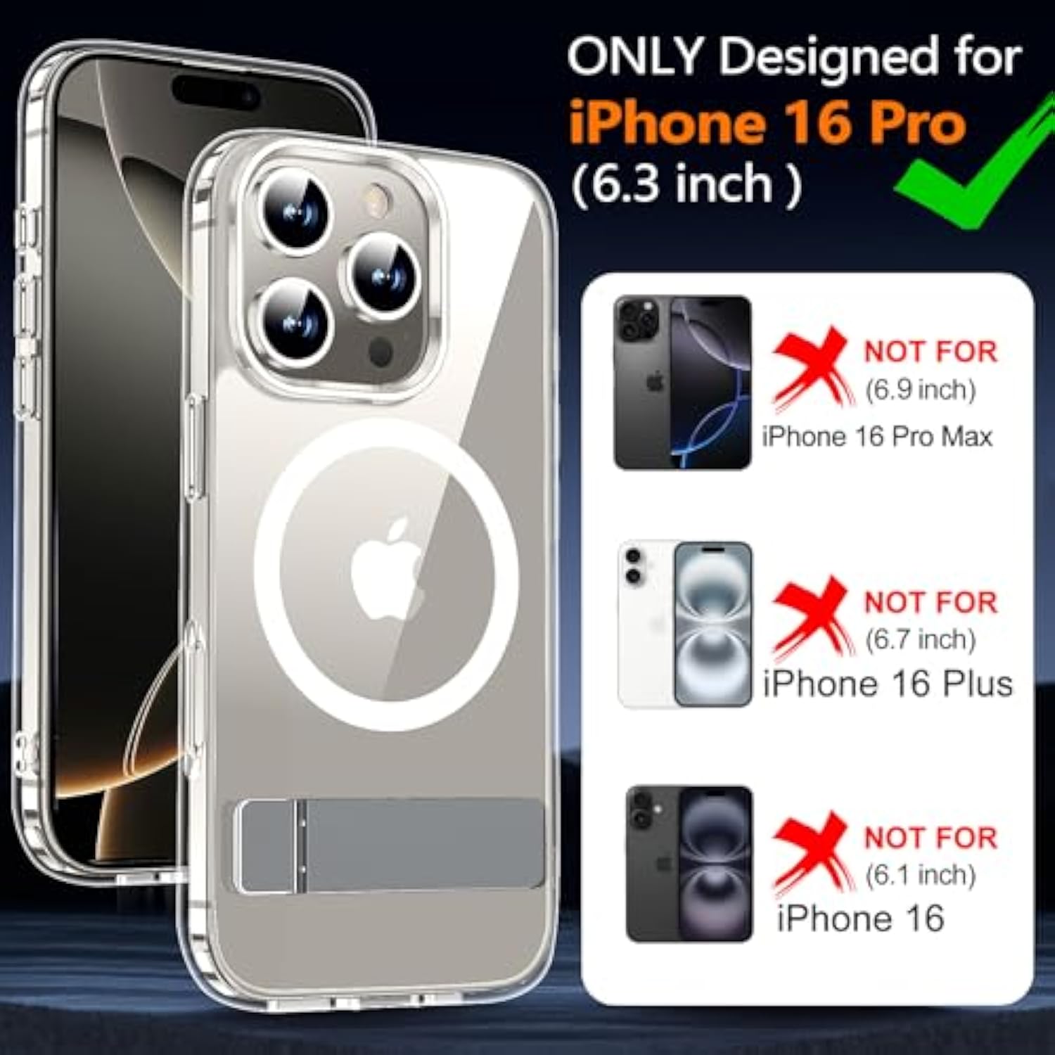 iPhone 16 Pro Case, MagSafe, Kickstand, Screen Protector, Anti-Yellow