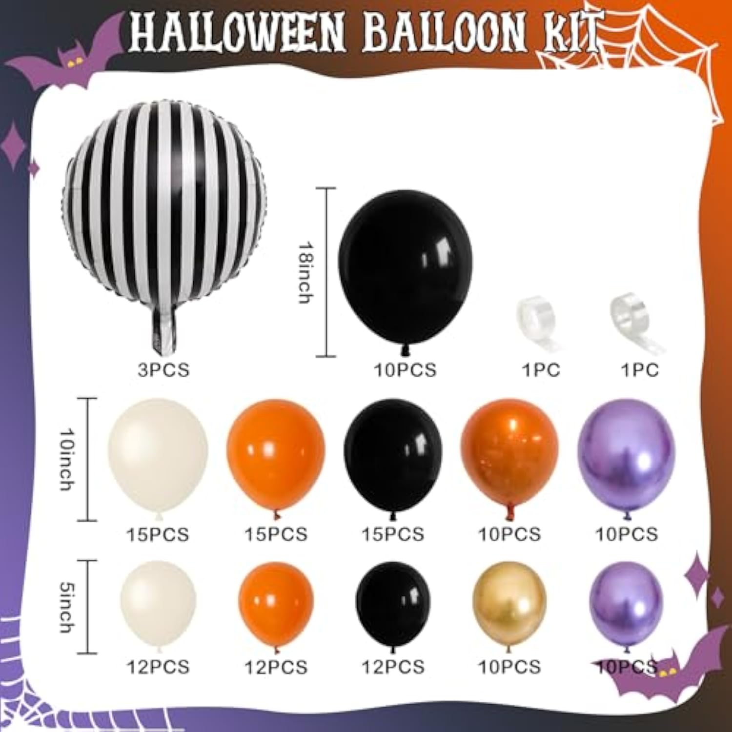 Halloween Balloon Arch Kit: Black, Gold, Purple & Orange - 125 Piece