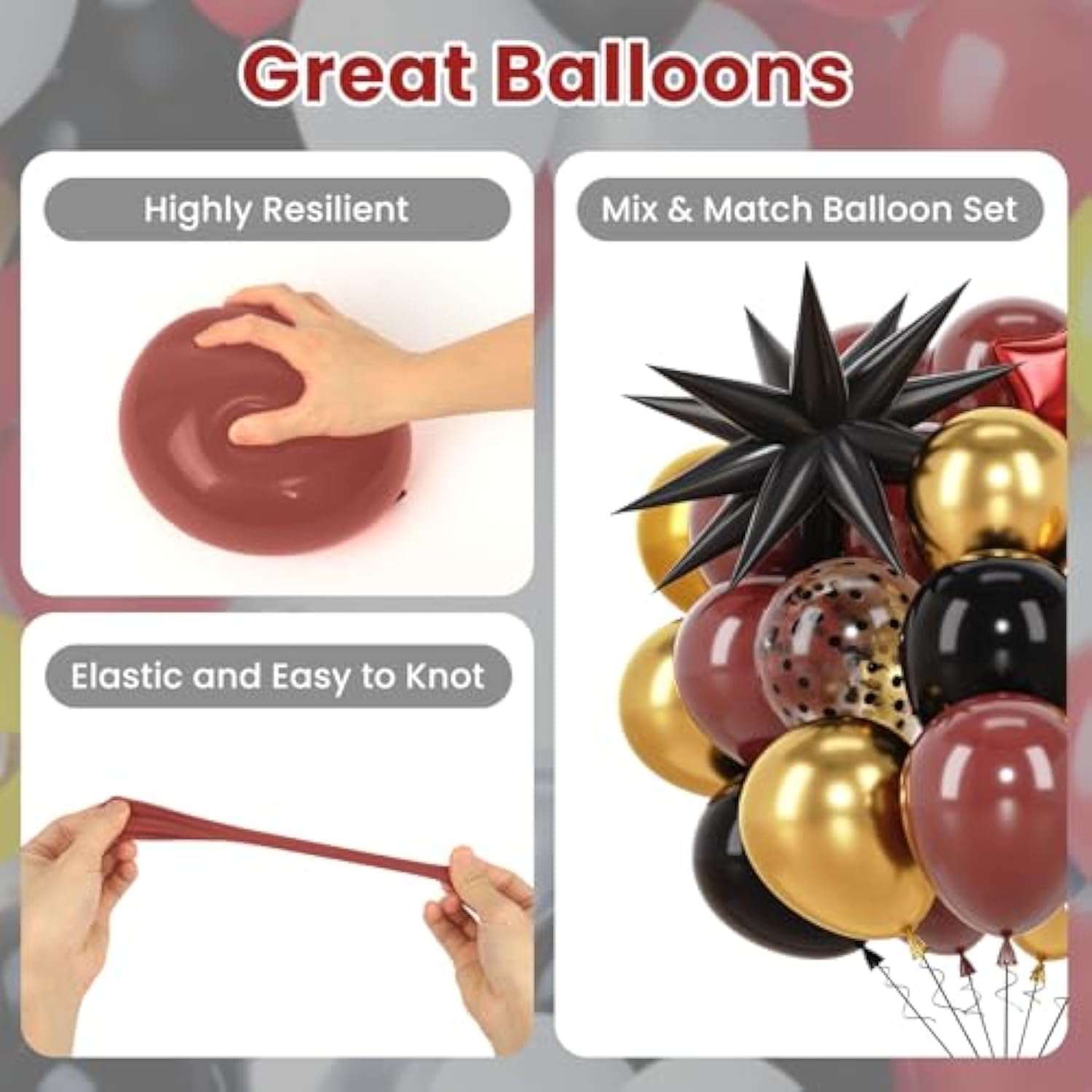 58Pcs Black Burgundy And Gold Balloons 12 Inch Maroon Gold Red Black Confetti Balloons Magic Themed Decorations For Boys Girls Graduations Baby Shower Birthday Party Decor Backdrop Supplies