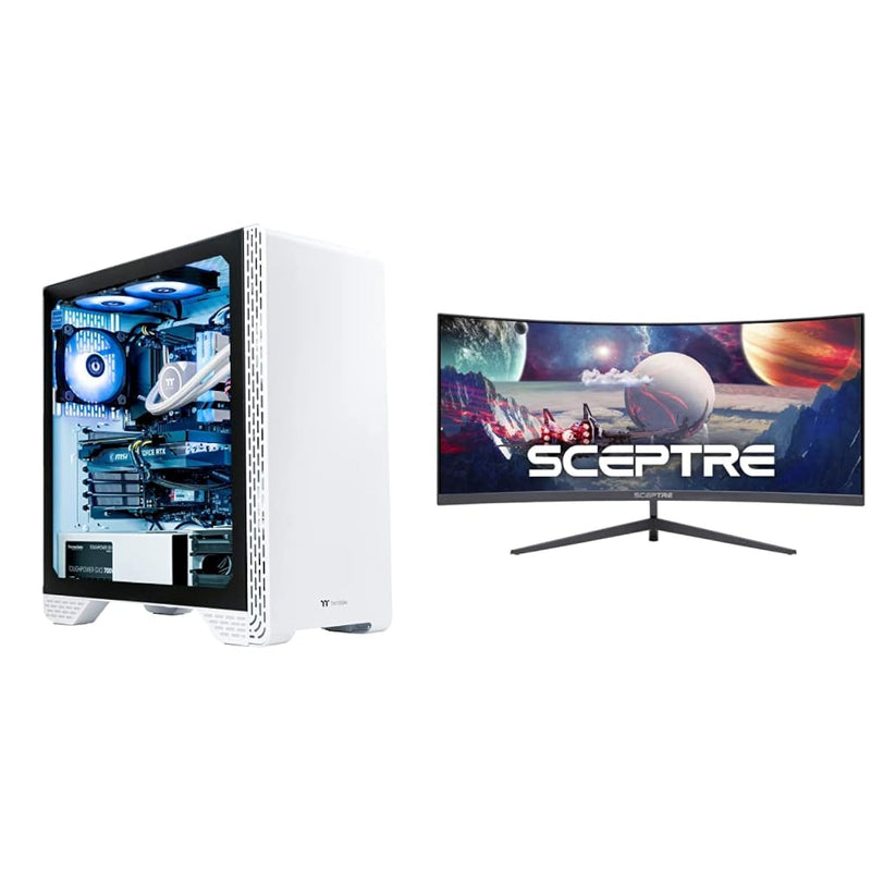 Thermaltake Glacier 360 Liquid-Cooled PC & Sceptre 30-inch Curved Gaming Monit