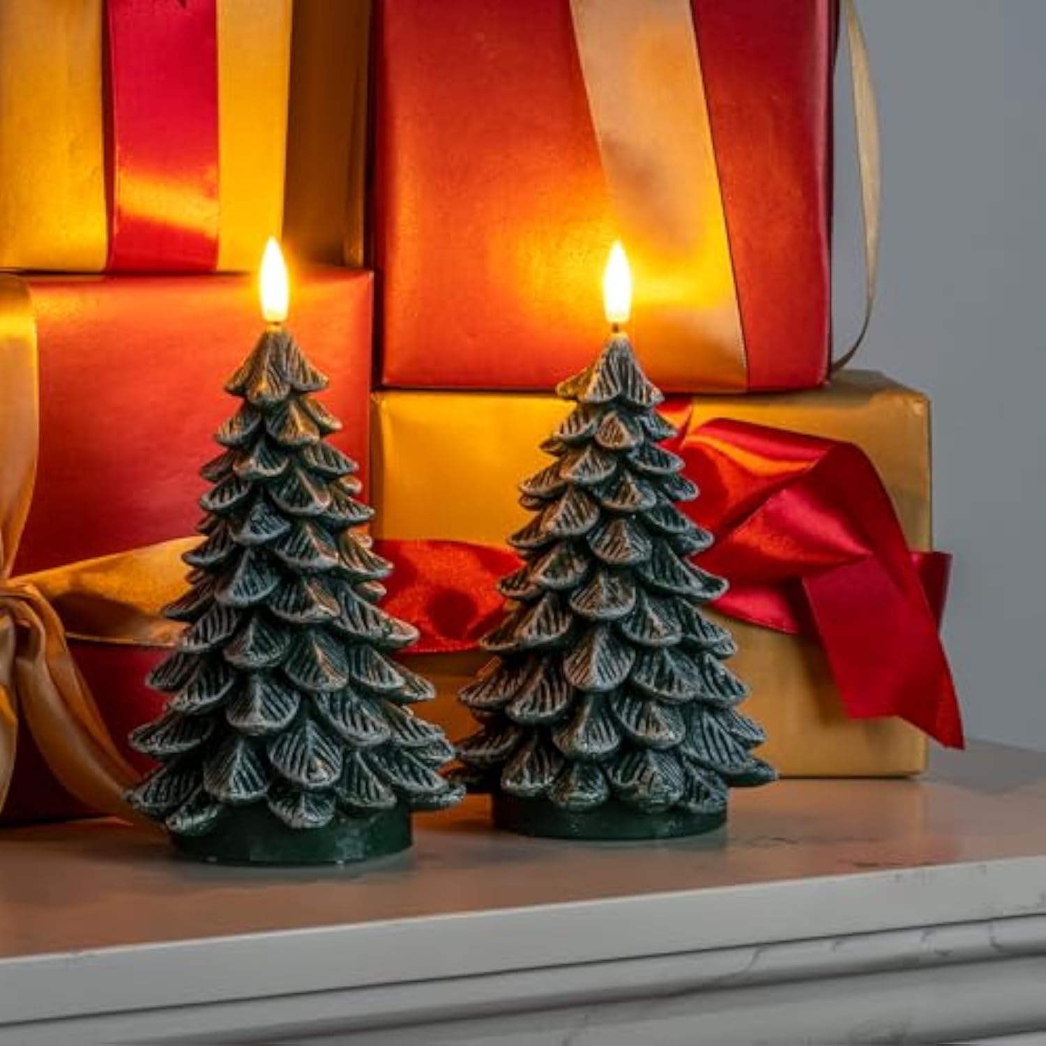 Christmas Tree Candles With 6 Hours Timer, 2 Pcs Waxy Led Flameless Candles Flickering, Green Electric Candles Battery Operated For New Year Celebration Holiday Decorations 8.5 Inches