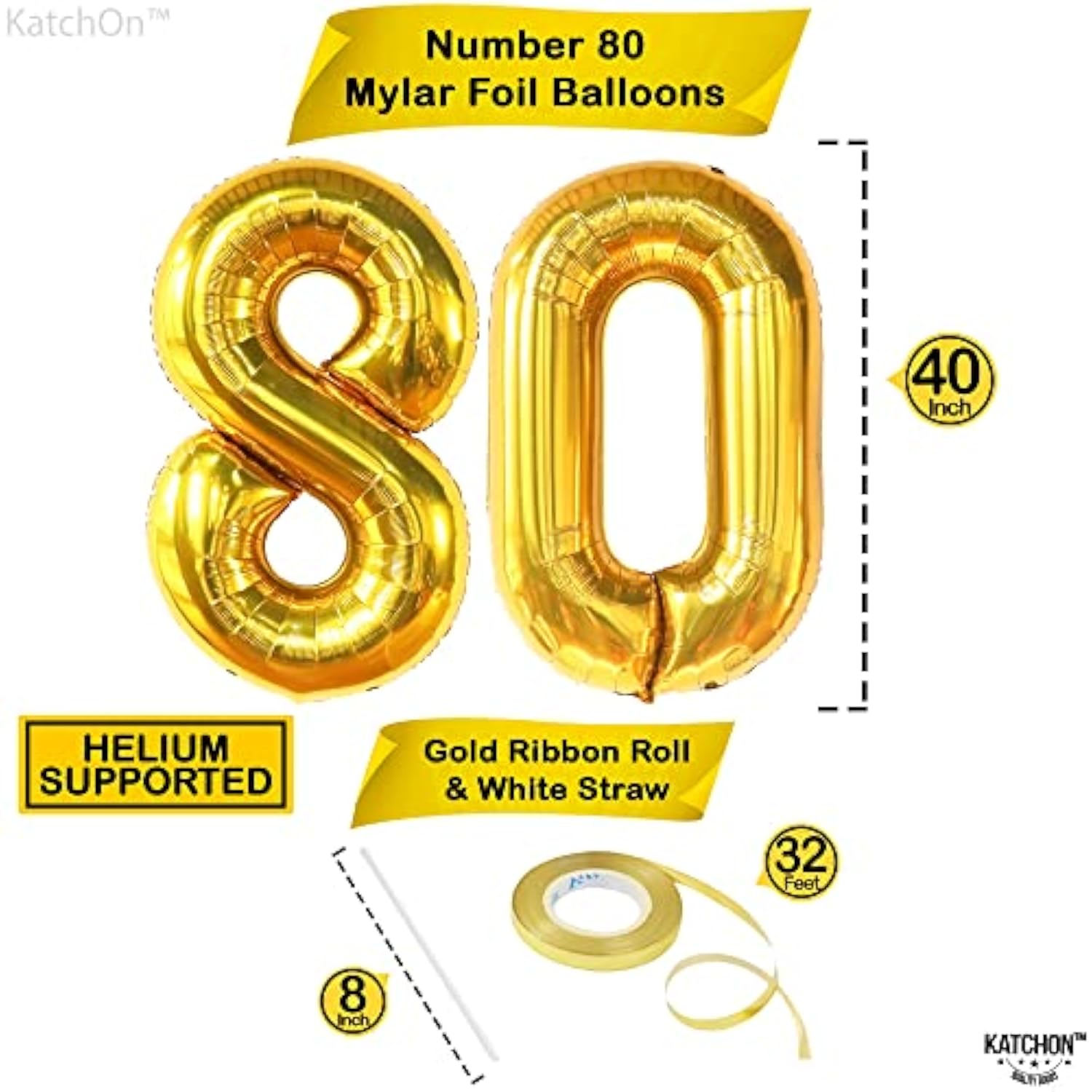 , Giant Gold 80Th Birthday Balloons - 40 Inch | 80Th Birthday Decorations For Women & Men | 80Th Balloons For 80Th Birthday Decorations & Happy Anniversary Decorations | 80 Number Balloon