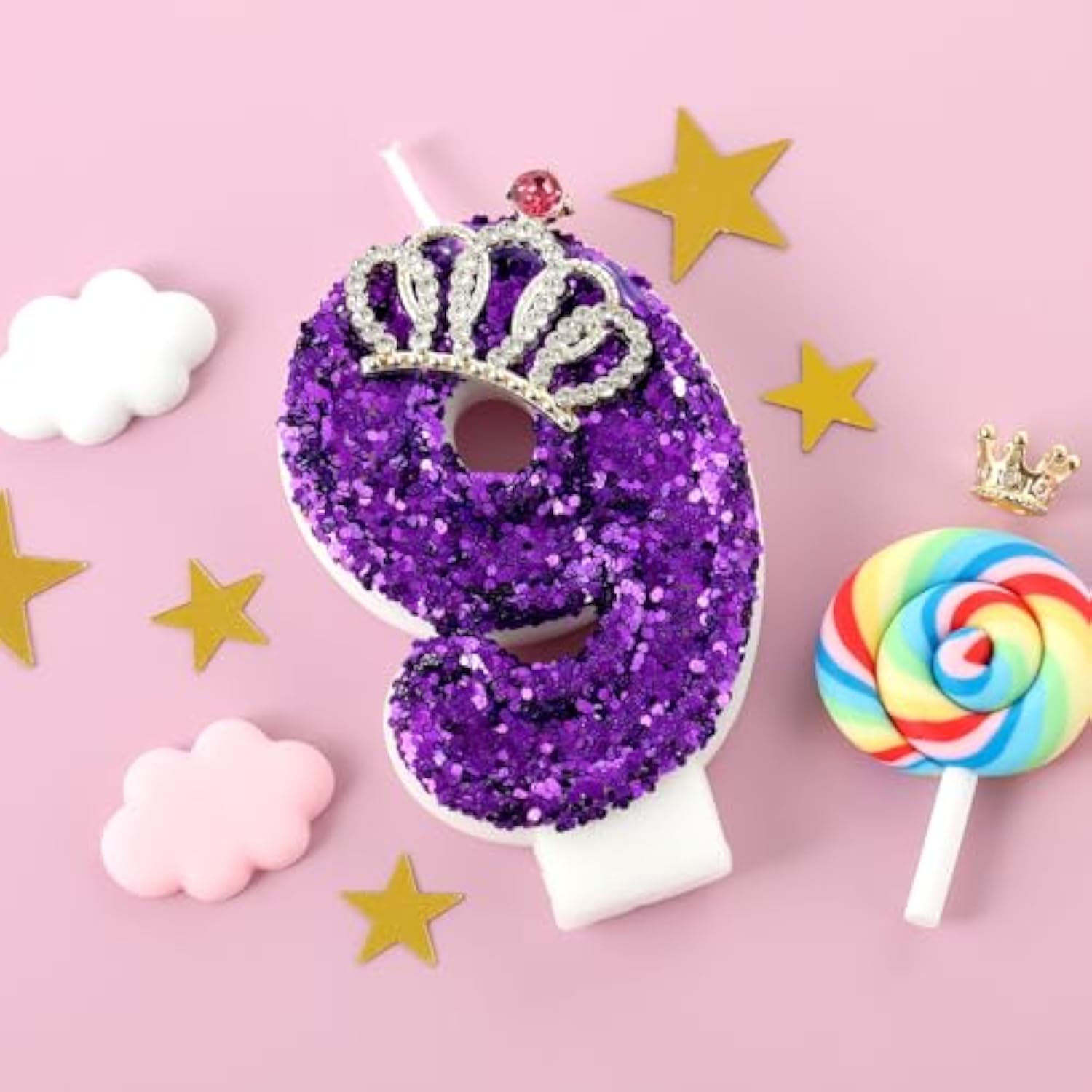 Purple Birthday Candle Crown Number 9 Candles Cake Candle,Purple Birthday Cake Topper Cupcake Decorations Party Decor For Girls And Women Anniversary Celebrations Supplies Favors