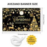 Merry Christmas Happy New Year Black and Gold Party Banner