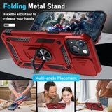 Case For Iphone 12 & 12 Pro Phone Cover Built In Slide Camera Lens Cover+Screen Protector,Heavy Duty Shockproof Full Body Phonecase With Finger Ring Holder Kickstand,Red