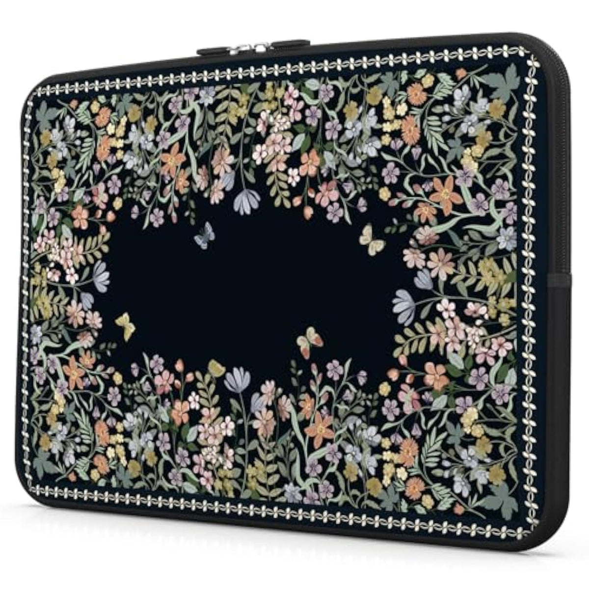 Floral Laptop Sleeve 13 Inch, Compatible With Macbook Air Pro 13-14 Inch, Slim Protective Laptop Case For Chromebook, Hp, Dell, 14 Inch Sleeve For Women Girls (Black)