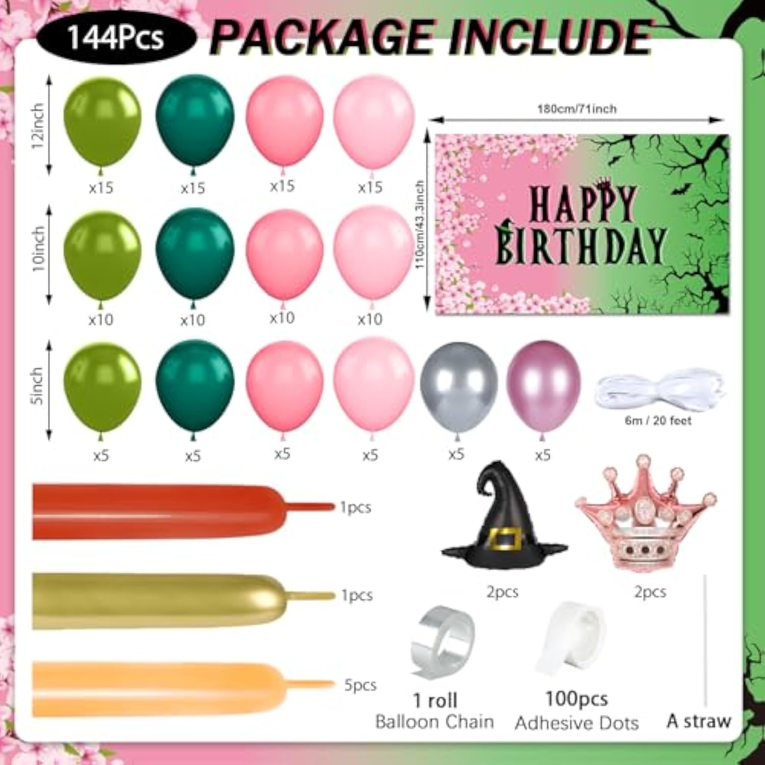 Witch Party Decorations Pink And Green Balloons Garland Arch Kit With Witch Birthday Backdrop Banner Decor Princess Crown Sign Photo Prop Background For Spring Musical Movie Birthday Party Supplies