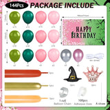 Witch Party Decorations Pink And Green Balloons Garland Arch Kit With Witch Birthday Backdrop Banner Decor Princess Crown Sign Photo Prop Background For Spring Musical Movie Birthday Party Supplies