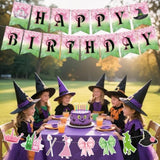3Pcs Pre-Strung Wicked Happy Birthday Banner Pink And Green Paper Garland For Halloween Witch Theme Party Decorations