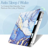 For (A16) 11Th Generation 11 Inch 2025, 10Th Generation Case 10.9 Inch 2022, Slim A16 Case Clear Back Cover With Pencil Holder & Auto Sleep, Deep Blue Marble