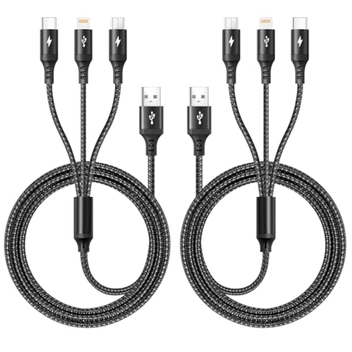 2Pack Multi Charger Cable [3.5A/6Ft] 3 In 1 Braided Usb Fast Charging Cable With Ip/Type C/Micro Usb Ports Adapter For Phone 15/14/13/12/11/X/8/7/Samsung Galaxy/Pixel/Htc/Lg/Huawei/Tablets.