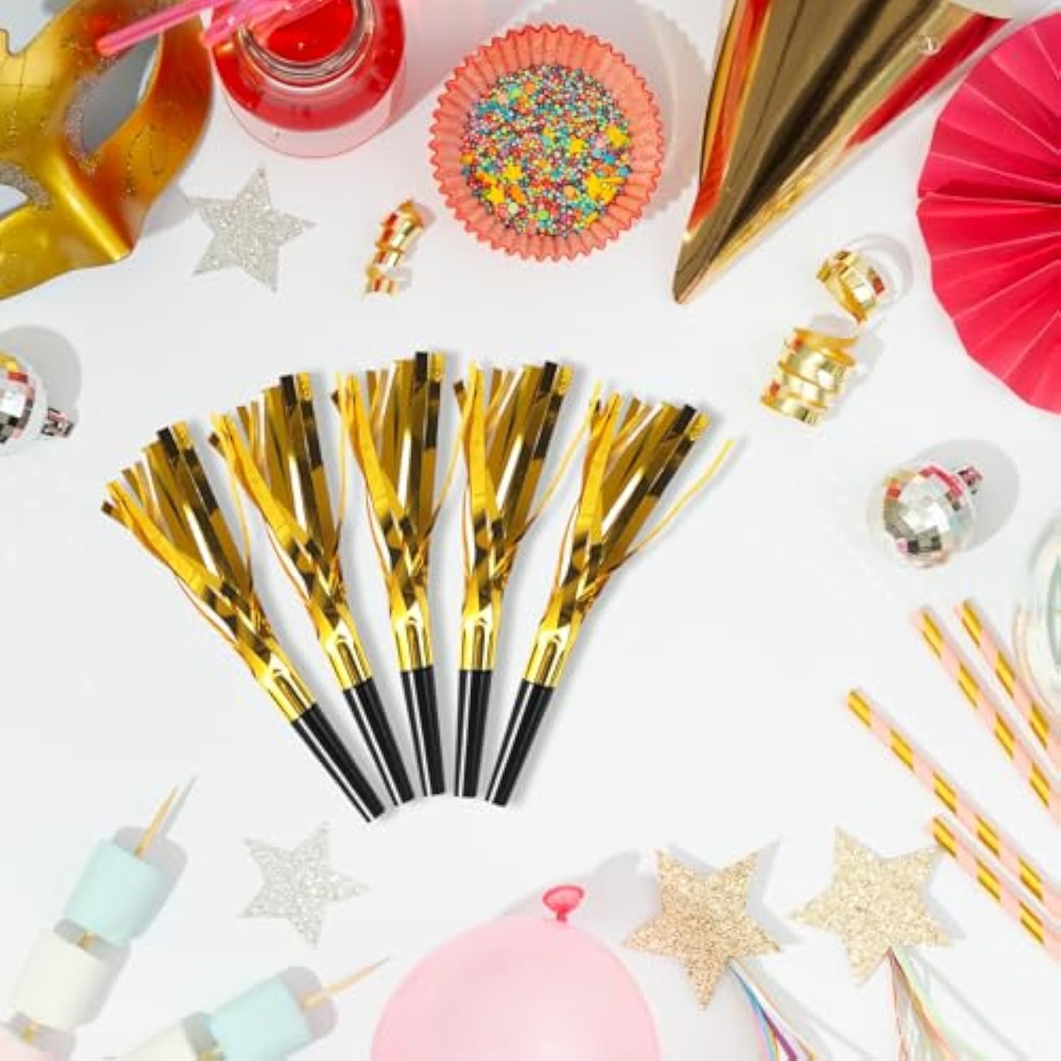 24-Piece Gold Glitter Noise Makers and Party Blowers for Event and Party Favors