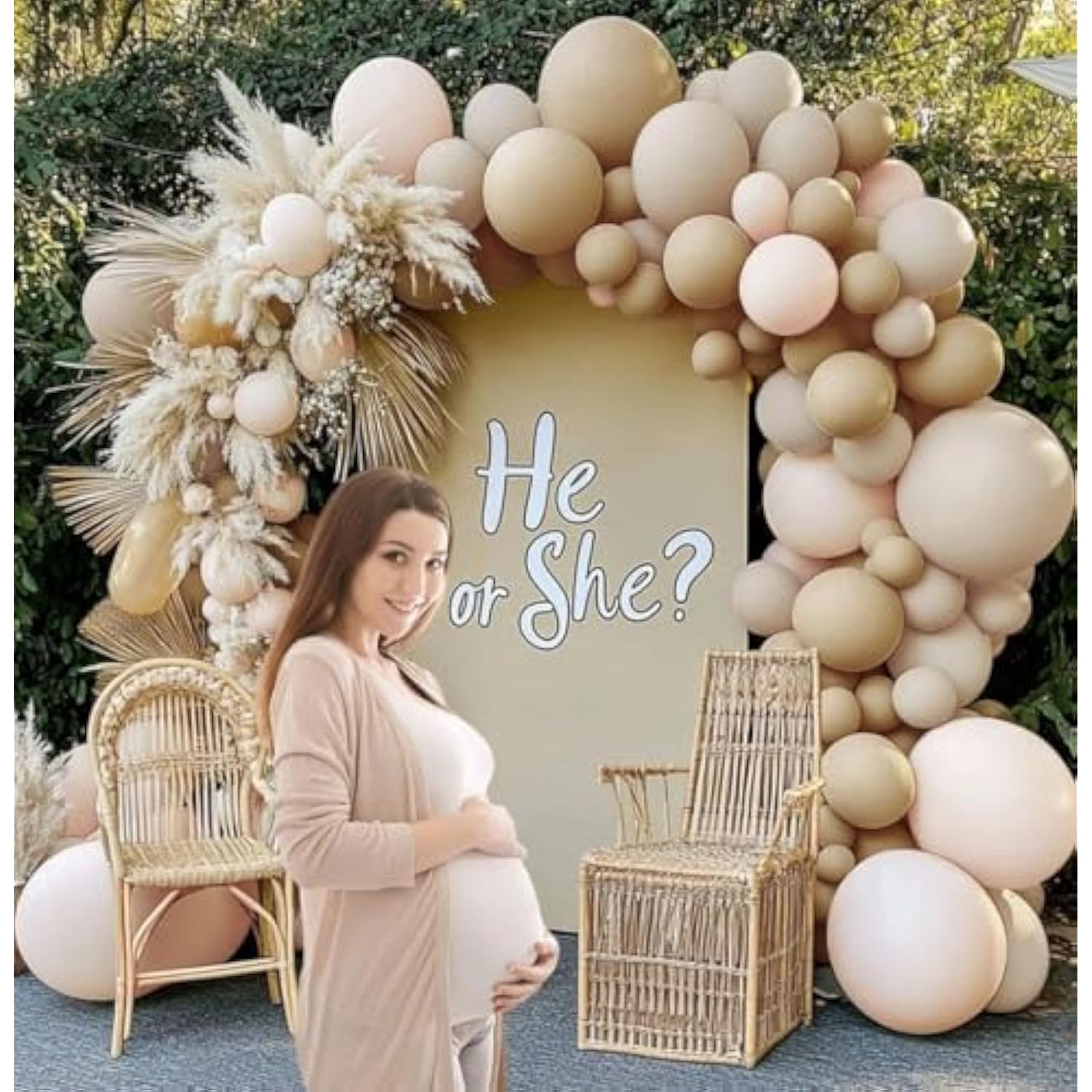 Double Stuffed White Beige Balloon Garland Kit for Baby Shower Boho Party Decor