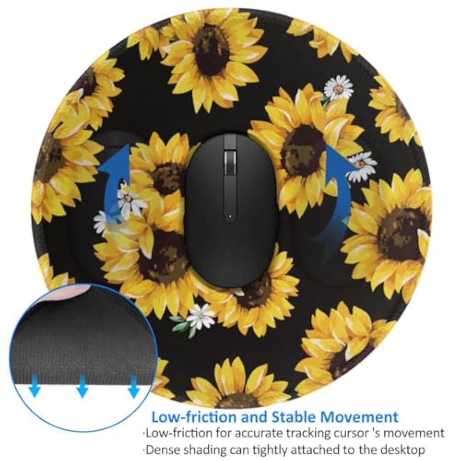 Sunflower Round Mouse Pad Small Gaming Mousepad Desk Mat Stitched Edges 8 X 8 Inch For Home Office
